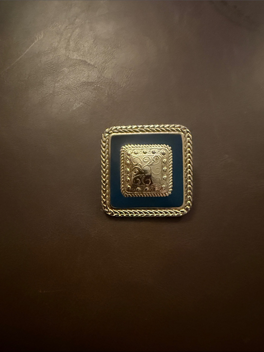 Square Navy and Gold Decorative Brooch - Classic Statement Pin